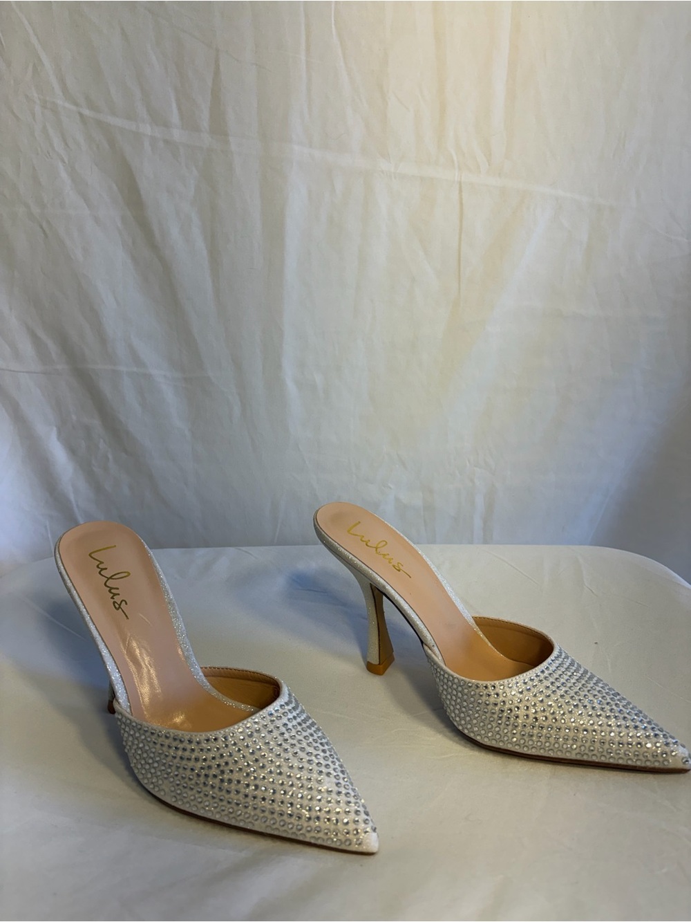 Lulu's Silver Rhinestone Pointed-Toe Stiletto Mules